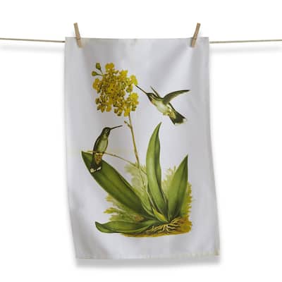 Hummingbird Yellow Flower Cotton Kitchen Dishtowel 26L x 18W in.