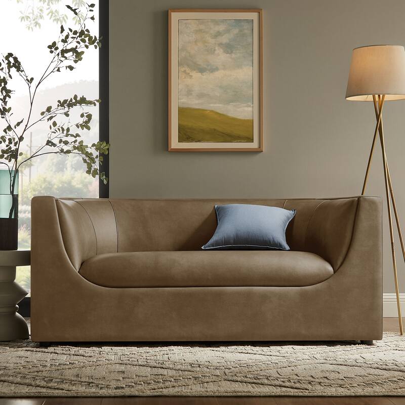 Hilda 67" Curved Back Vegan Leather Loveseat - Mushroom