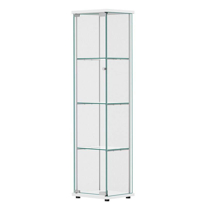 Modern Tempered Glass Bookshelf with Glass Doors Curio Display