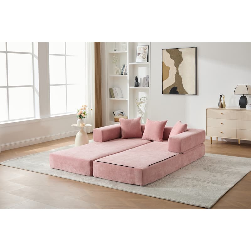 Queen Foldable Sofa Bed, 6-in-1 Convertible Sleeper Sofa with Mattress, Chaise Lounge Loveseat with Removable Cover