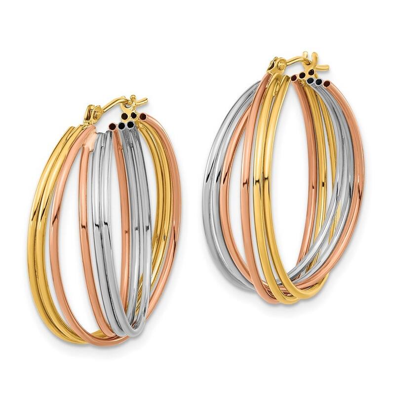 Curata 14k Tri color Gold Rolling Ring Tube Hoop Earrings 25.6x6.4mm