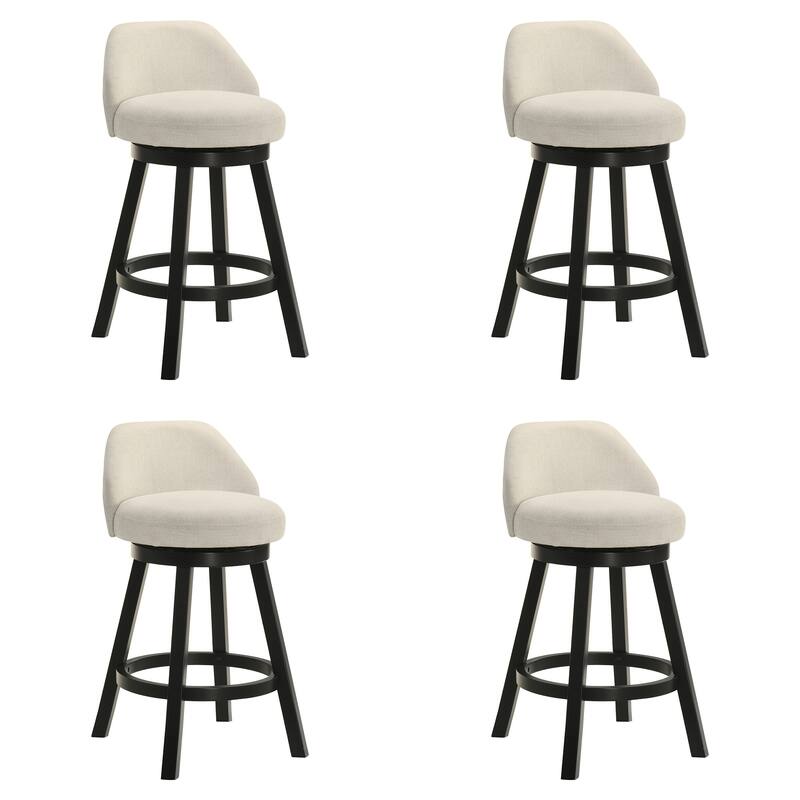 Erika Upholstered Swivel Bar Stool, Counter Height Barstool with Fabric Seat - Set of 4 - Cream/Black - Counter Height