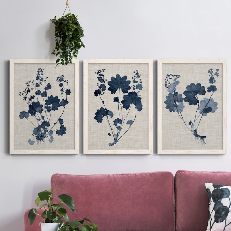 Navy & Linen Leaves II-Premium Framed Canvas - Ready to Hang - Multi-Color