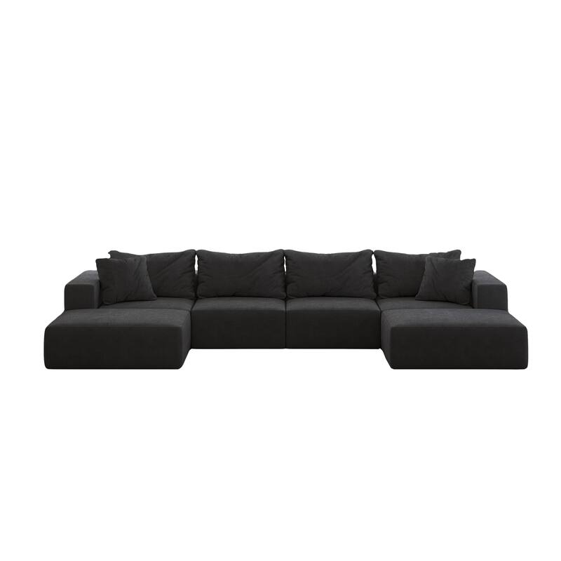 Oversized Chenille Upholstered Sectional Sofa Set Modular Couch Cloud Sleeper Sofa Bed with Ottomans and Pillows for Living Room