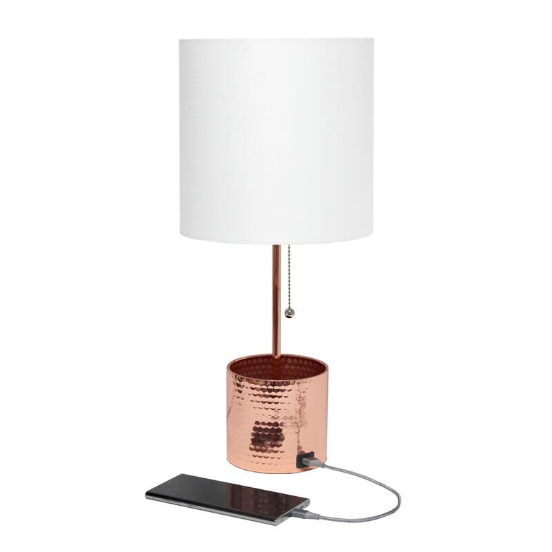 18.5 in. Rose Gold Finish Table Lamp with White Shade, Sturdy Table Lamp for Living Rooms and Bedrooms