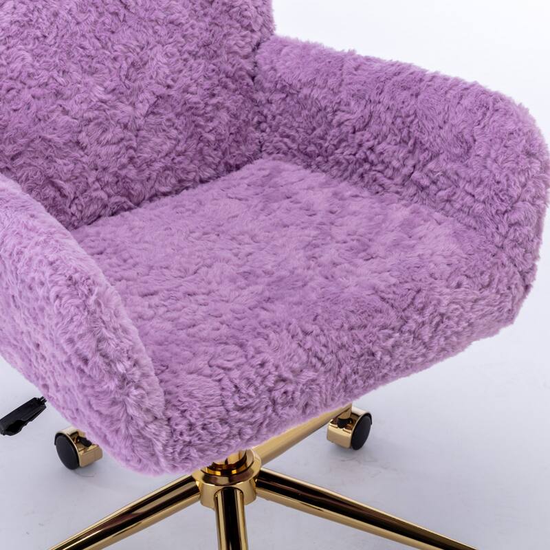 GDF Studio - Modern Upholstered Swivel Home Office Chair with Golden Metal Base and Artificial Rabbit Hair Comfort