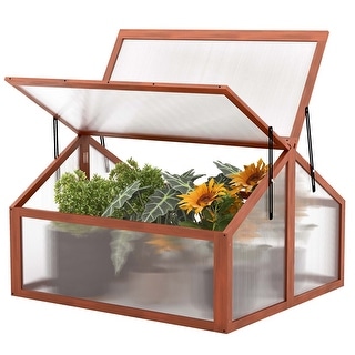 Costway Double Box Garden Wooden Green House Cold Frame Raised Plants 