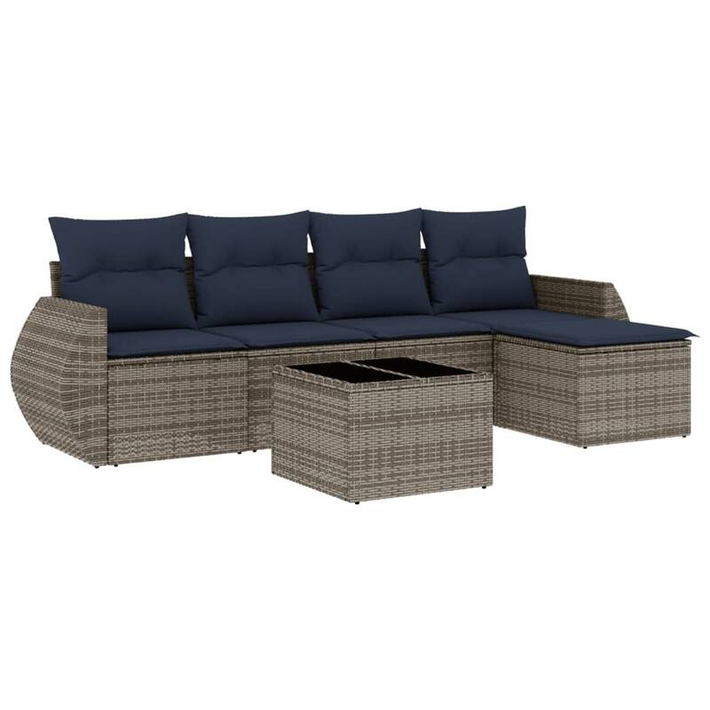 vidaXL 6 Piece Patio Sofa Set with Cushions Gray Poly Rattan - 98.8x27.2x46.1