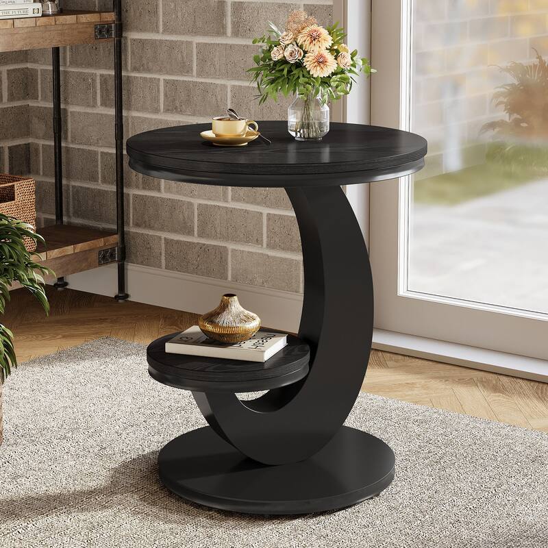 Round End Table, Frame for Small Spaces, Easy to Assemble - Black