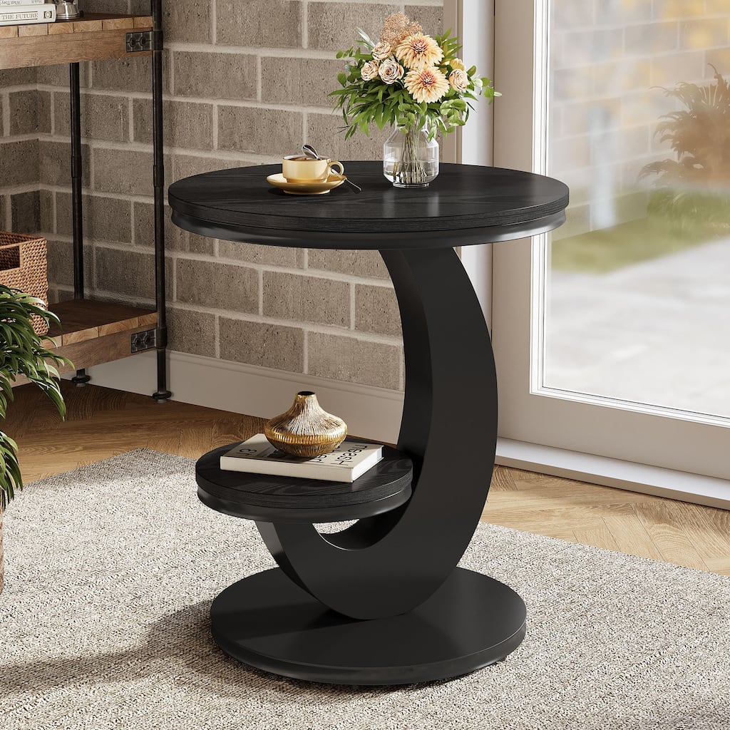 Round End Table, 2 Tiers Side Table, Sofa Side Bedside Nightstand