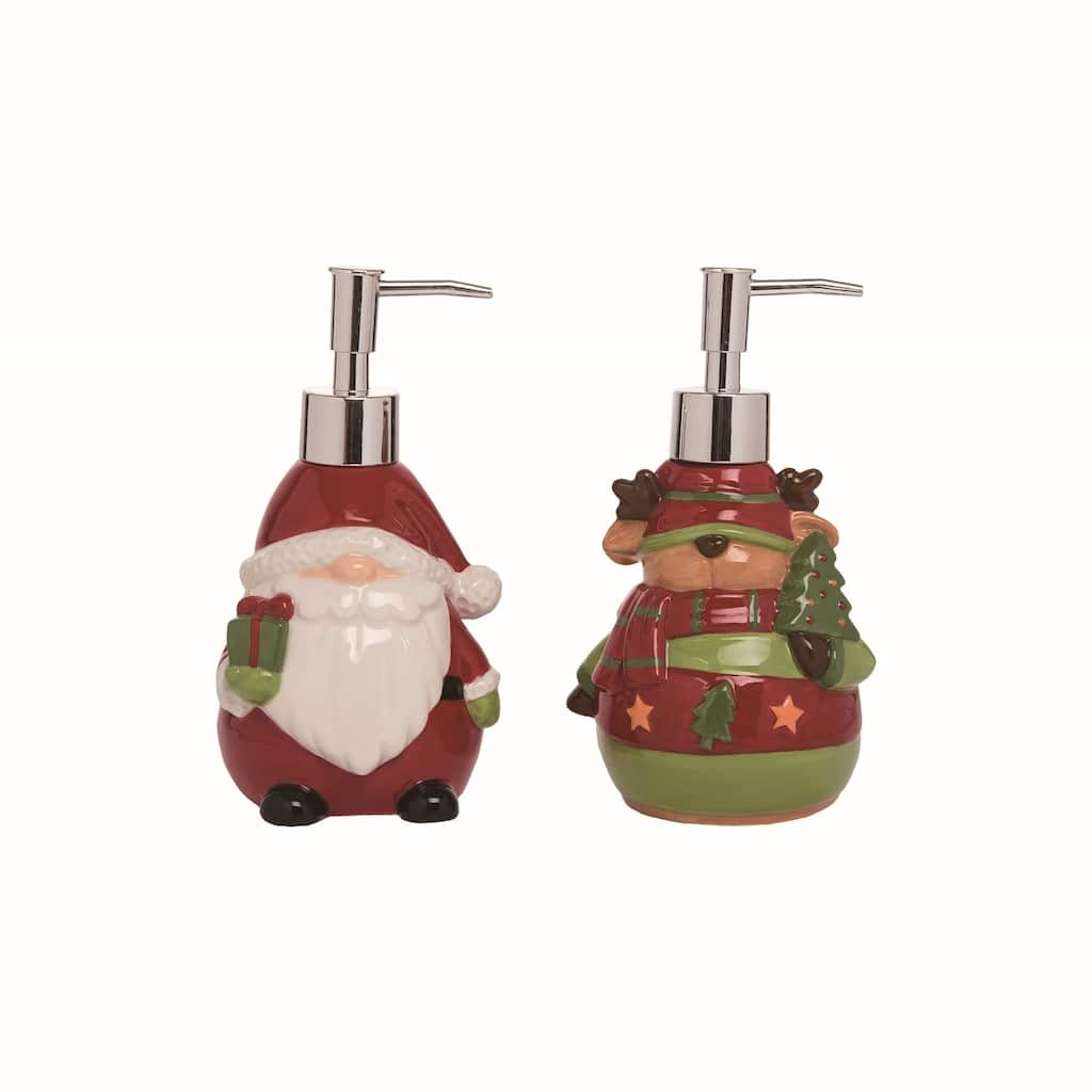 Transpac Funny Reindeer/Santa Soap Dispenser Set of 2 Christmas Home Decorations