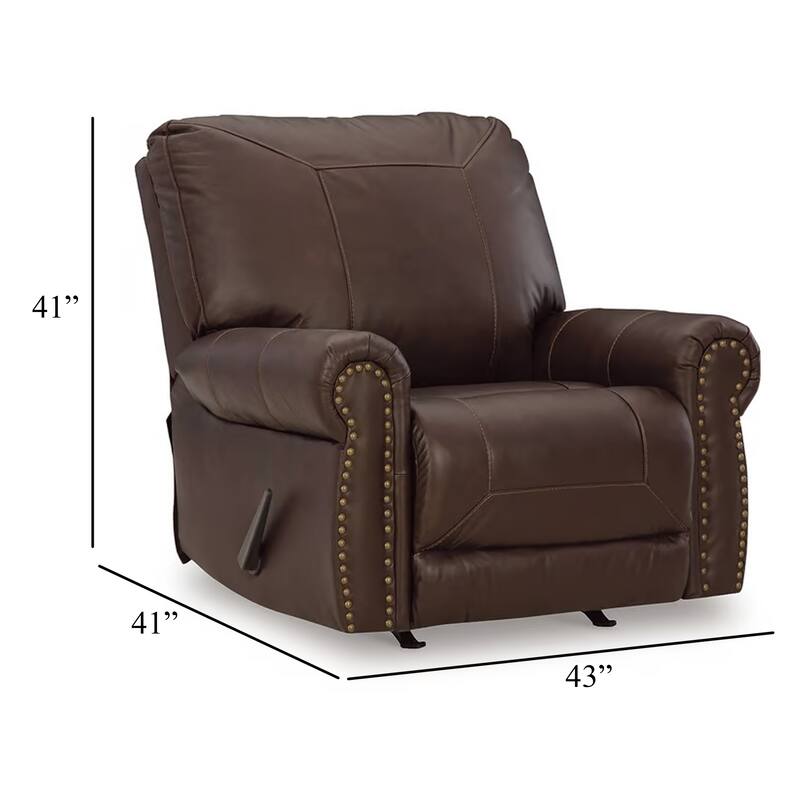 Reeve Manual Recliner Chair, Nailhead Trim, Dark Brown Leather Blend