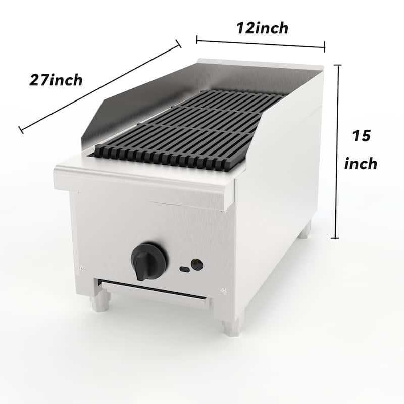 12 InchGas LavaRock Charbroiler,Countertop Stainless Steel Grill&1Burner 28000 BTU, Natural Gas,Durable Cast Iron Grates