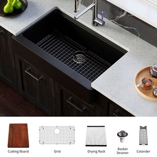Karran 34" Retrofit Undermount Large Single Bowl Quartz Farmhouse Workstation Kitchen Sink