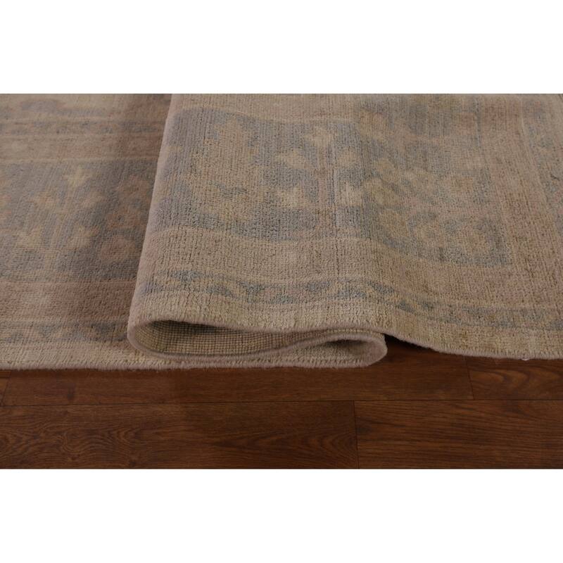 Vegetable Dye Oushak Turkish Area Rug Hand-Knotted Beige Wool Carpet - 9'1" x 11'5"