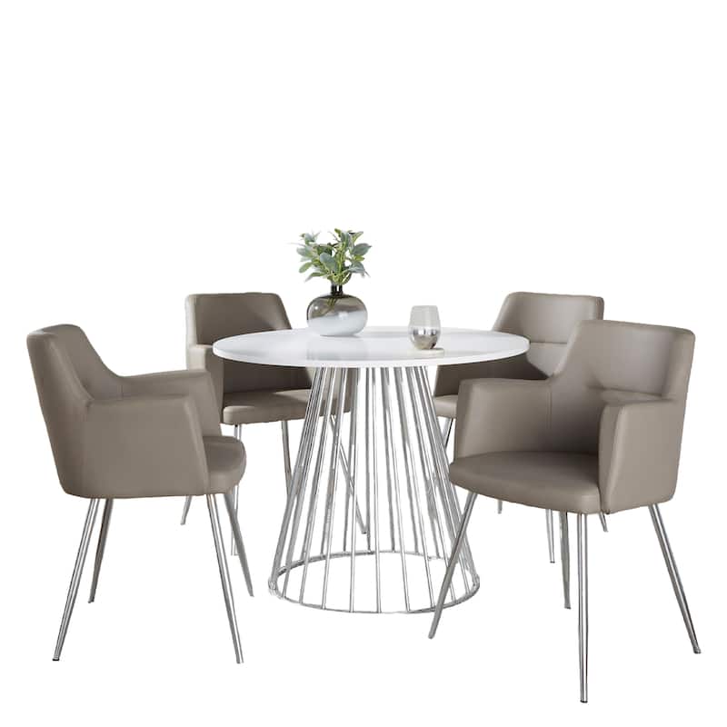 Porch & Den Canary-Duved Silver 5-Piece Dining Set - Grey Faux Leather