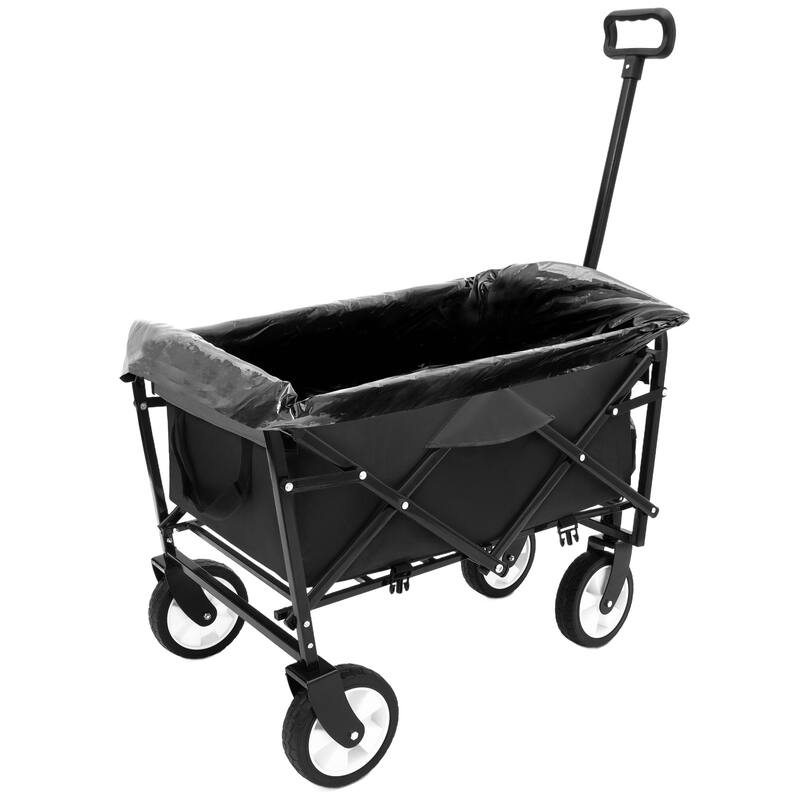 Foldable Wagon Cart with 3 Liner Bags - Heavy Duty Beach & Utility Use - Black