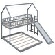 preview thumbnail 13 of 14, Twin over Full House Bunk Bed with Slide and Built-in Ladde,House Roof Design