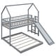 preview thumbnail 5 of 25, Twin over Full House Bunk Kids Bed with Slide, Built-in Ladder & Full-Length Guardrail for Bedroom, No Box Spring Needed, Grey