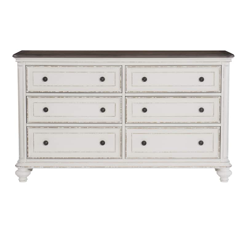 Antique White and Brown Gray Finish1pc Dresser of 6x Drawers Black Knobs Traditional Design Bedroom Furniture