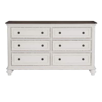 Dresser of 6x Drawers Black Knobs Traditional Design