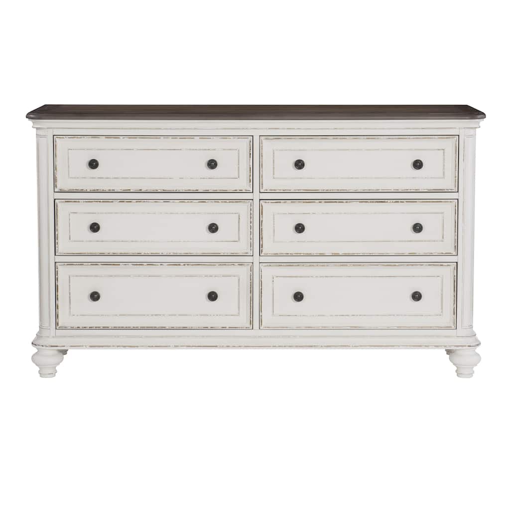 Dresser of 6x Drawers Black Knobs Traditional Design