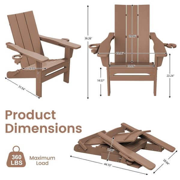 dimension image slide 9 of 10, HDPE Modern All weather Adirondack Chairs with Cup-holders