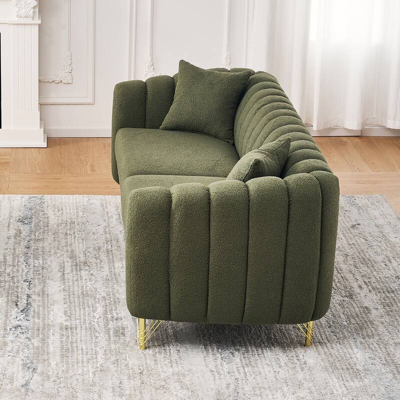 Oversized Chenille Boneless Sofa, Tufted Upholstered Couch with 2 Throw Pillows, 3 Seater Sofa with Metal Legs