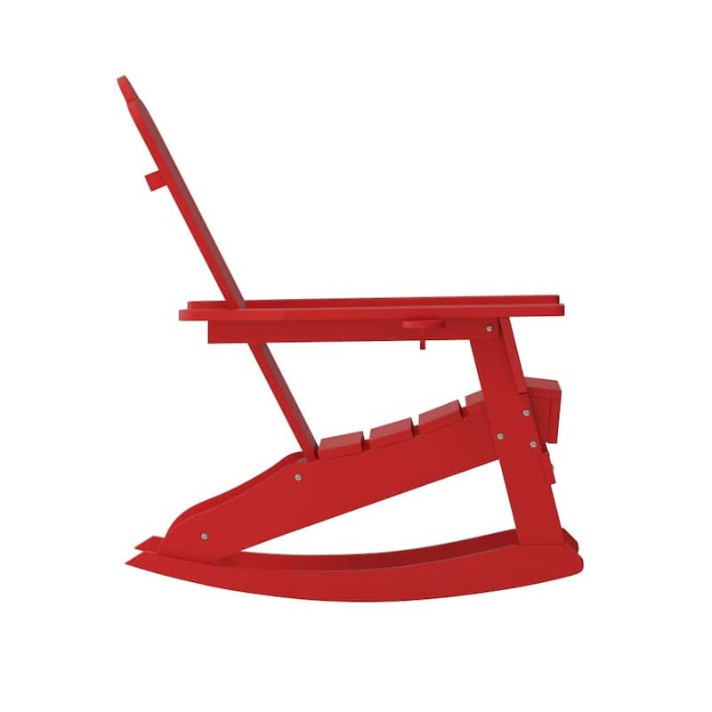 Commercial All-Weather Rocking Adirondack Chair with Swiveling Cupholder