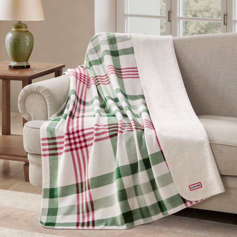 Hunter Reversible Plaid Plush Throw Blankets - 50"X70" - Snow White
