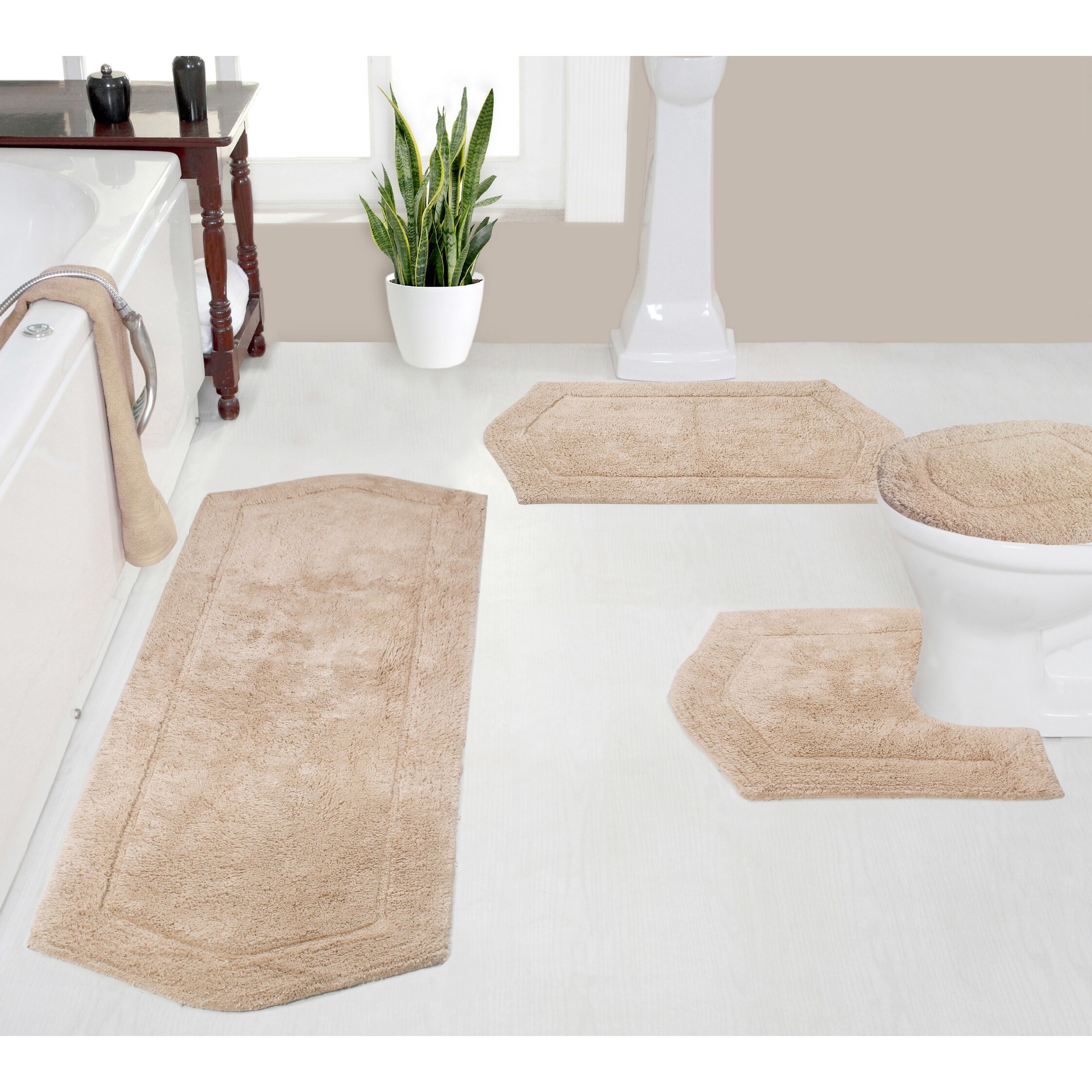 HOME WEAVERS INC Bell Flower Collection Gray 4 Piece Bath Rug Set