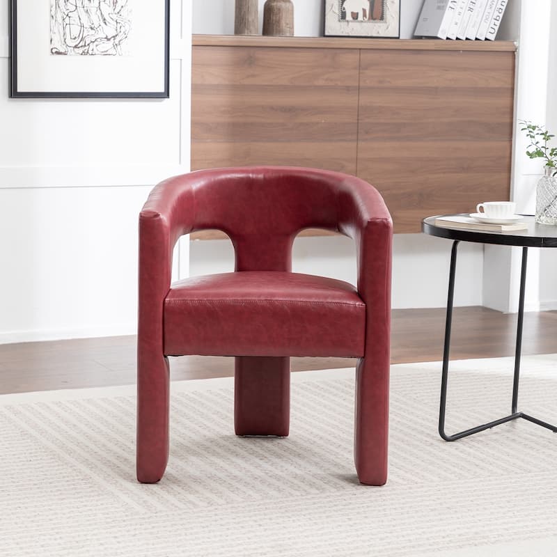 SEYNAR Modern Glam PU Leather Upholstered Dining Chair, Open-Back Accent Chair - Red