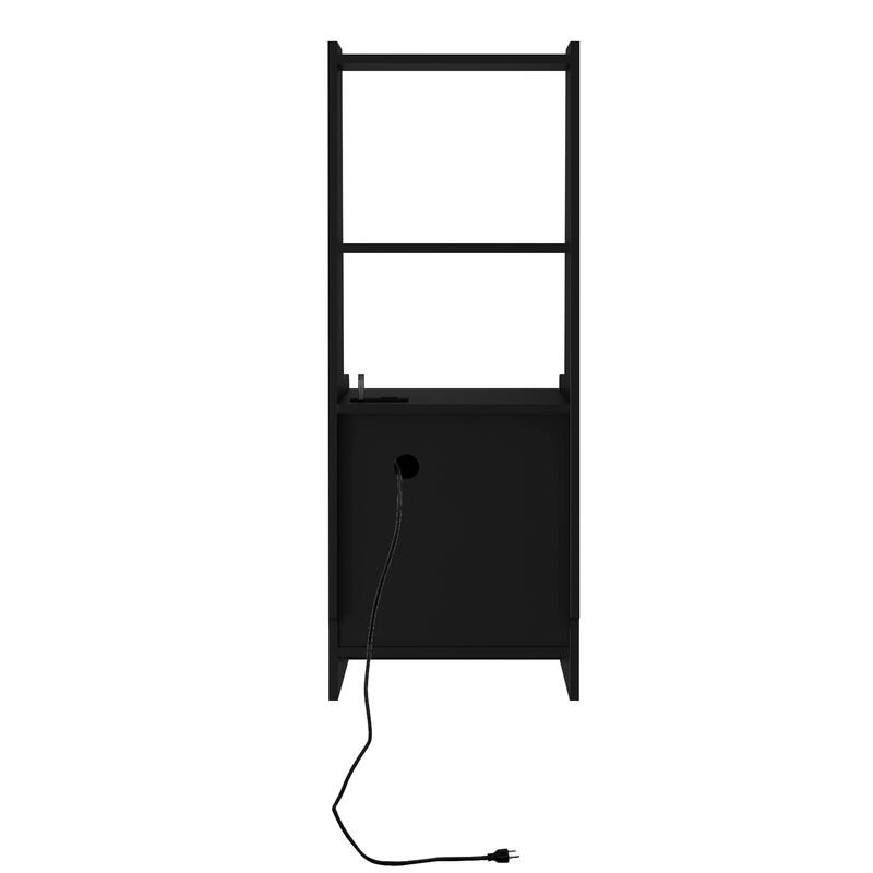 Nightstand with Charging Station, Smart Modern Night Stand with Bookshelf, Bedside Tables with Storage Cabinet Bedroom, Black