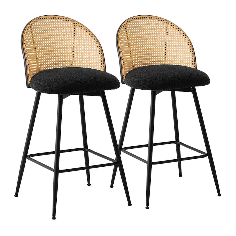 26-Inch Swivel Counter Height Bar Stools with Rattan Back - 36"H x 18.5"W x 19.7"D