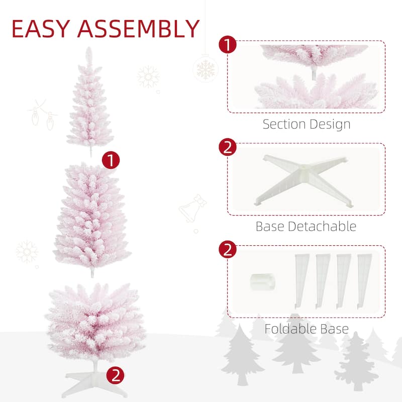HOMCOM 7' Snow Flocked Artificial Pencil Christmas Tree, Slim Xmas Tree Pink