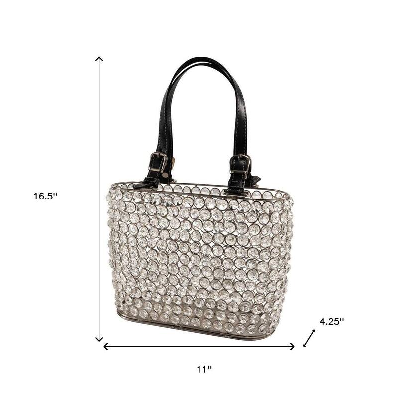 HomeRoots 11" Clear And Silver Faux Crystal And Metal Handbag Shaped Magazine Holder