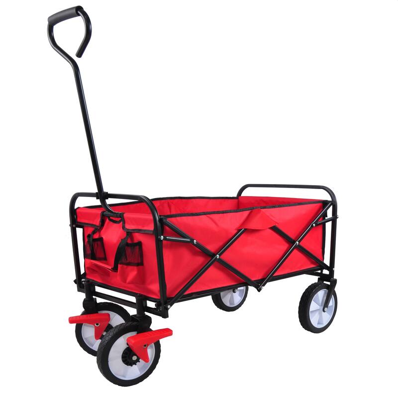 Folding Wagon Garden Shopping Beach Cart with Adjustable Handle
