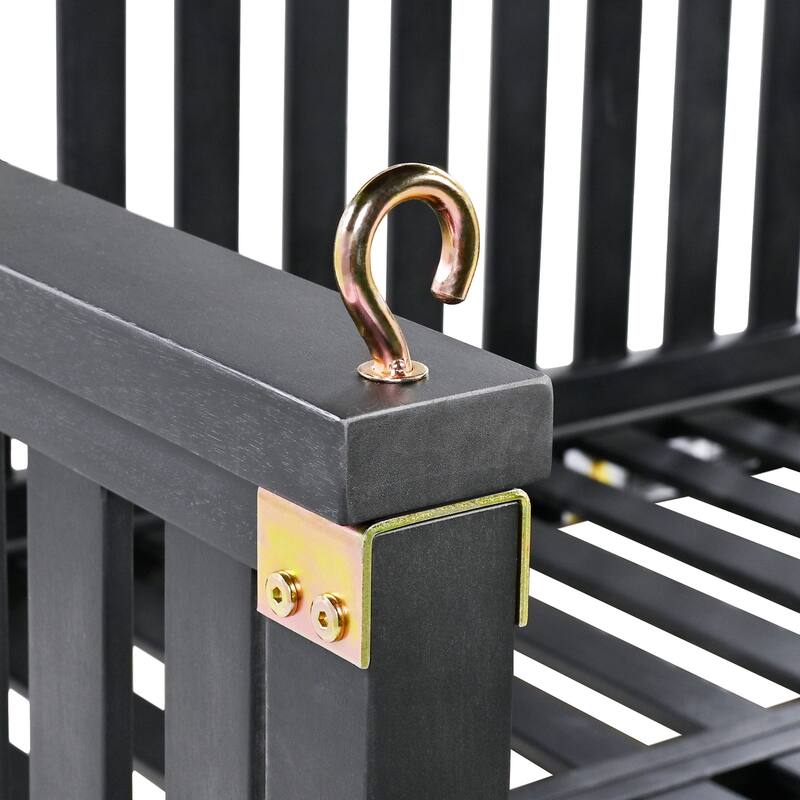 Patio Twin Size Garden Swing Bed Wood Porch Swing with Ropes