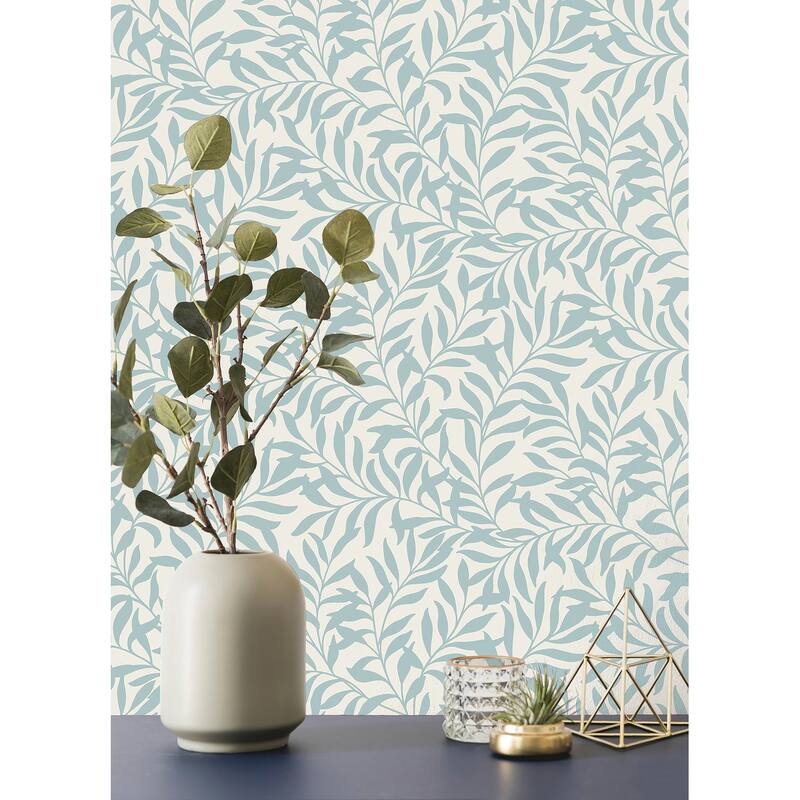 Brewster Salix Light Blue Leaf Wallpaper