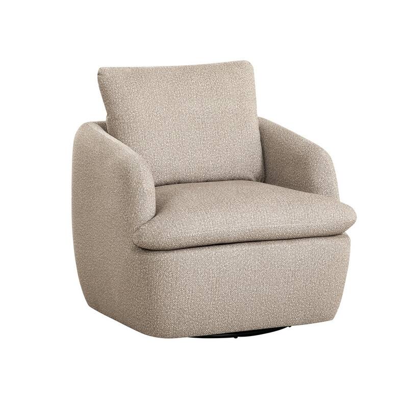 Grafton Home Ruthie 360 Swivel Arm Chair with Loose Pillow Back - Gloss Sand Tan Boucle