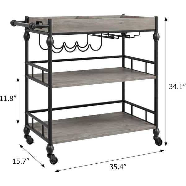 3 Tier Bar Cart with Wheels, Wine Rack and, Glasses Holder and ...
