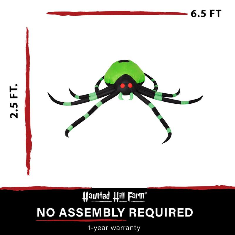 Haunted Hill Farm 6.5-Ft. Inflatable Pre-Lit Black and Green Spider