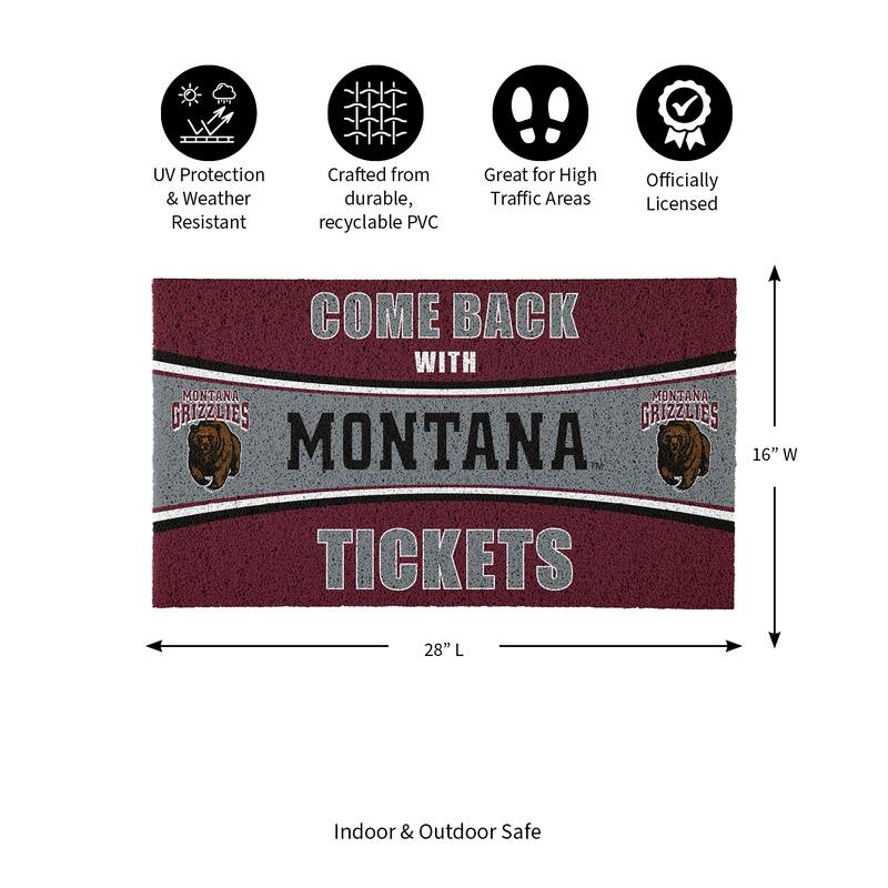 University of Montana 28 in. x 16 in. PVC "Come Back With Tickets" Trapper Door Mat