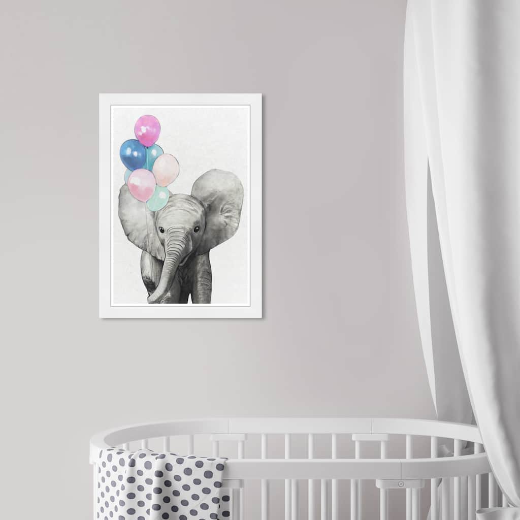 Olivia's Easel 'Baby Elephant I'Kids Wall Art Framed Print Gray, White