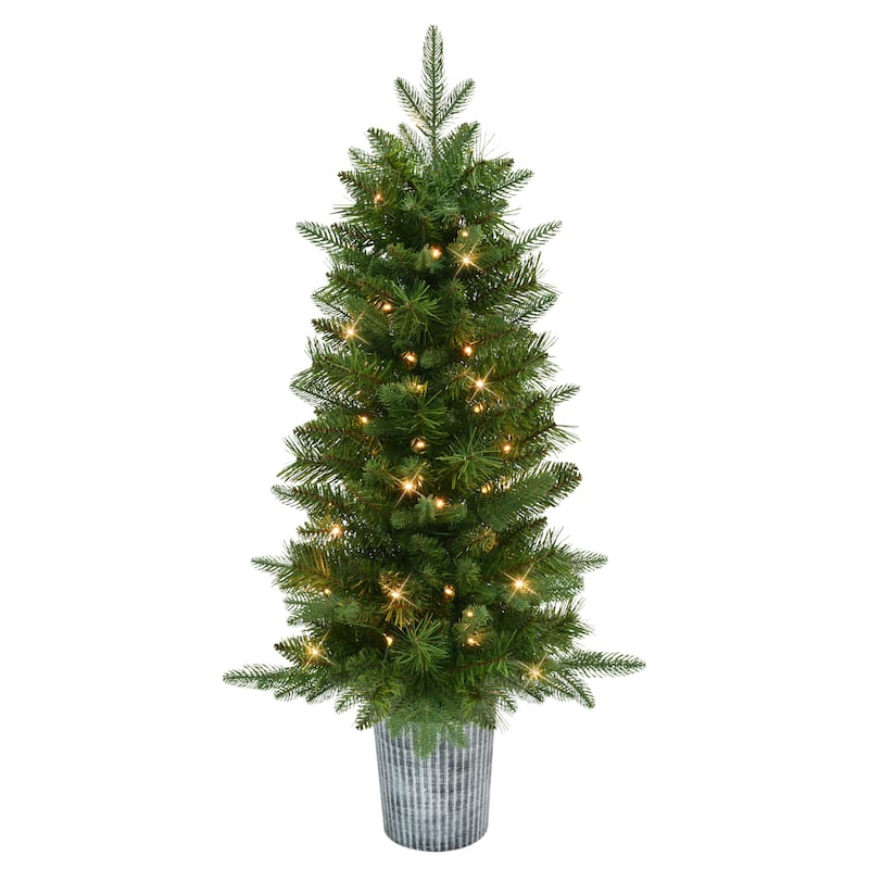 Puleo International Set of 2 3.5' Artificial Battery-Operated Pre-Lit Potted Oregon Fir Christmas Trees