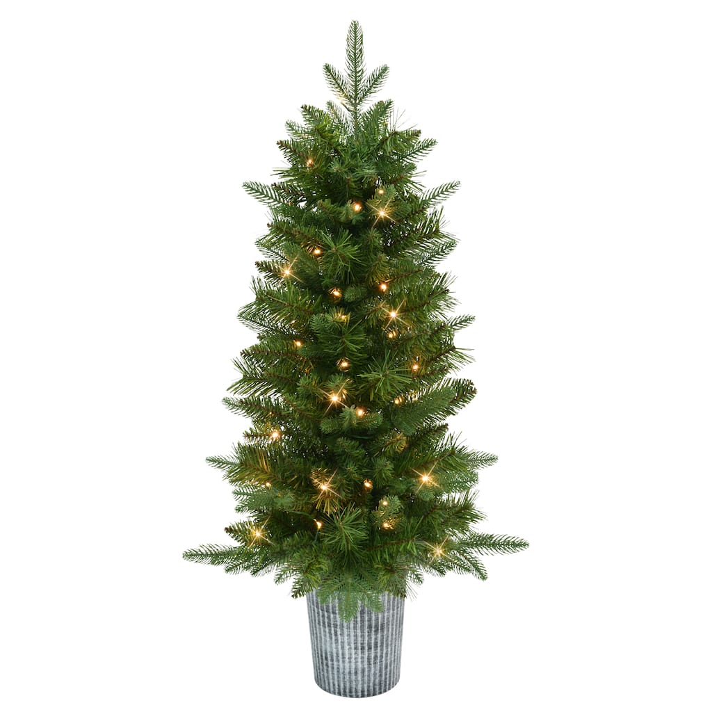 Puleo International Set of 2 3.5' Artificial Battery-Operated Pre-Lit Potted Oregon Fir Christmas Trees