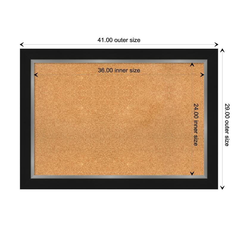 Eva Black Silver Framed Natural Corkboard Bulletin Board - Board Size 36x24