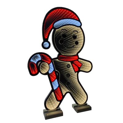 LED Lighted 3D Christmas Gingerbread Man Infinity Mirror - 24"