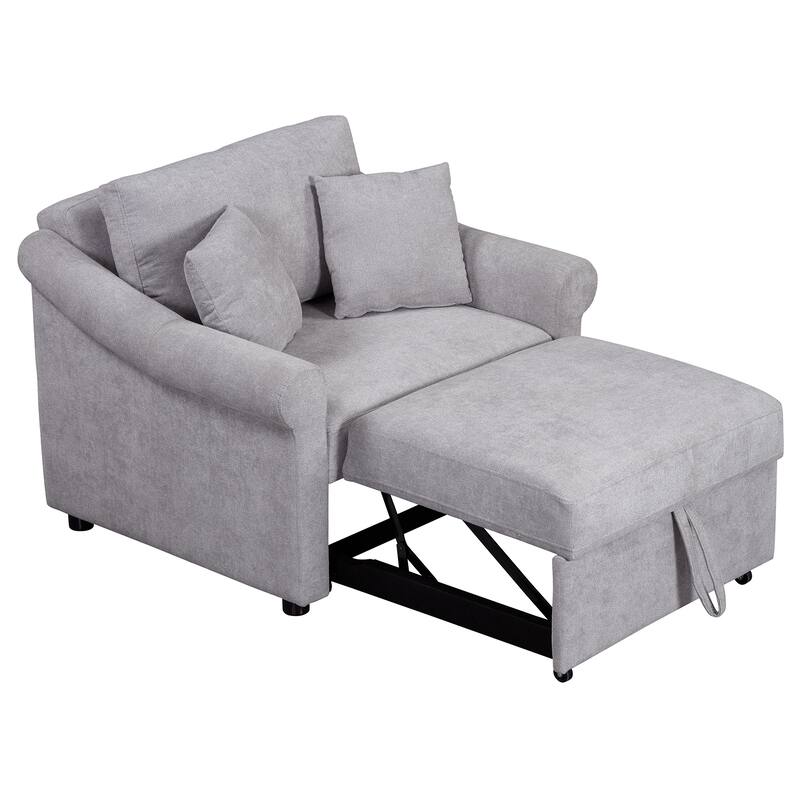 Chenille 3-in-1 Sleeper with Adjustable Backrest, Wheels, and Convertible Bed for Living Room