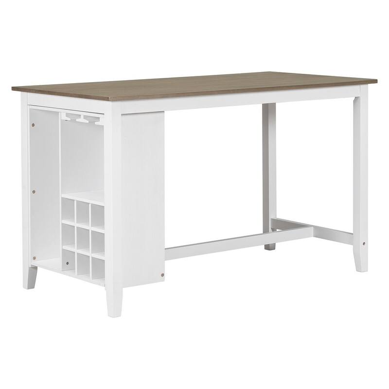 5 PCS Multi-Functional Rubber Wood Dining Set withIntegrated 9 Bar Wine Compartment